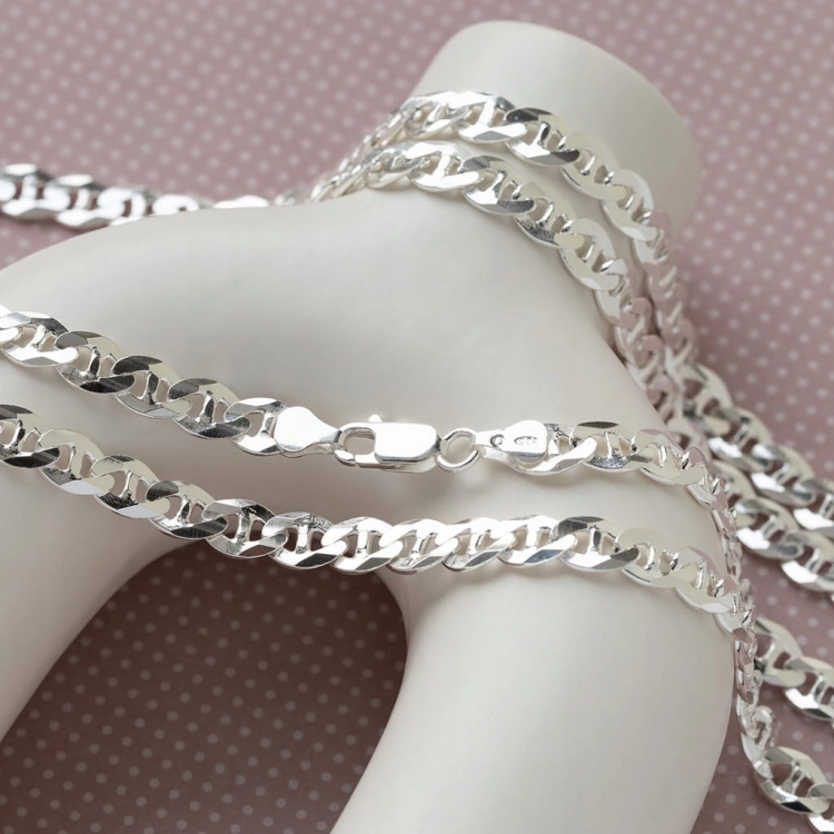 Diamentowane ogniwa splotu Gucci łańcuszek srebrny 55 cm Amazyt