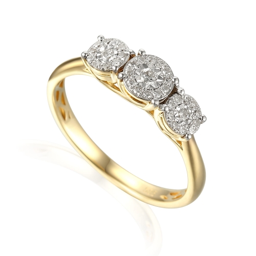 Złoty pierścionek próby 585 z diamentami 0.17 ct rozmiar 15 Amazyt
