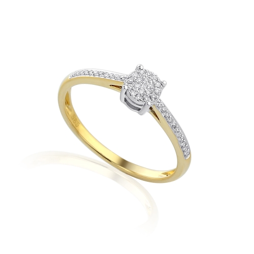 Złoty pierścionek próby 585 z diamentami 0.09 ct rozmiar 13 Amazyt
