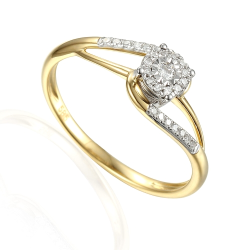 Złoty pierścionek próby 585 z diamentami 0.12 ct rozmiar 15 Amazyt
