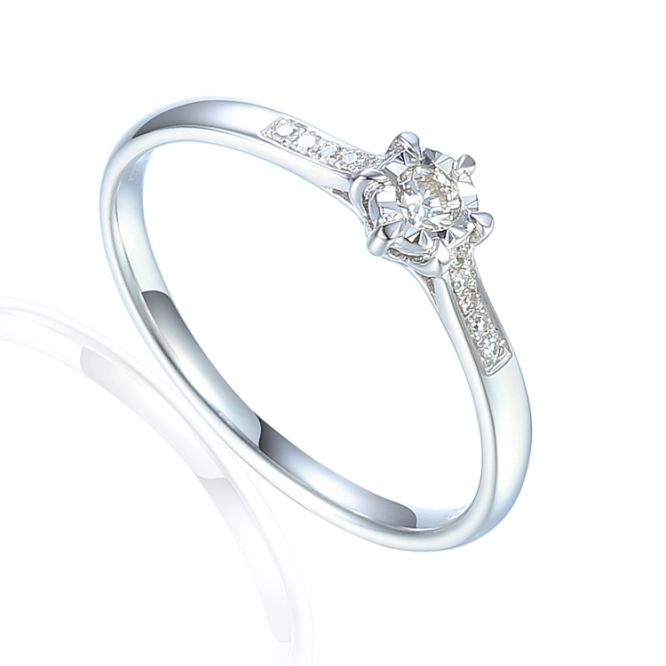 Złoty pierścionek próby 585 z diamentami 0.08 ct rozmiar 15 Amazyt