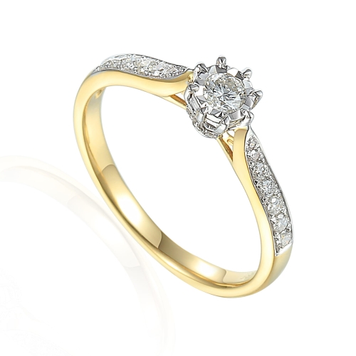 Złoty pierścionek próby 585 z diamentami 0.28 ct rozmiar 14 Amazyt