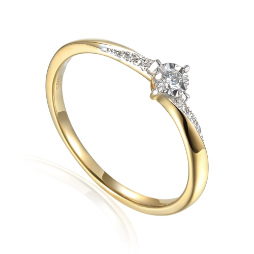 Złoty pierścionek próby 585 z diamentami 0.07 ct rozmiar 13 Amazyt