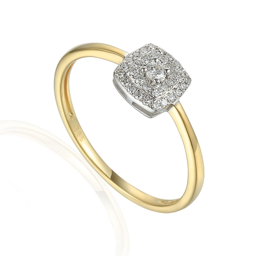 Złoty pierścionek próby 585 z diamentami 0.13 ct rozmiar 15 Amazyt