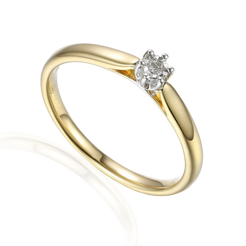 Złoty pierścionek próby 585 z diamentami 0.04 ct rozmiar 11 Amazyt