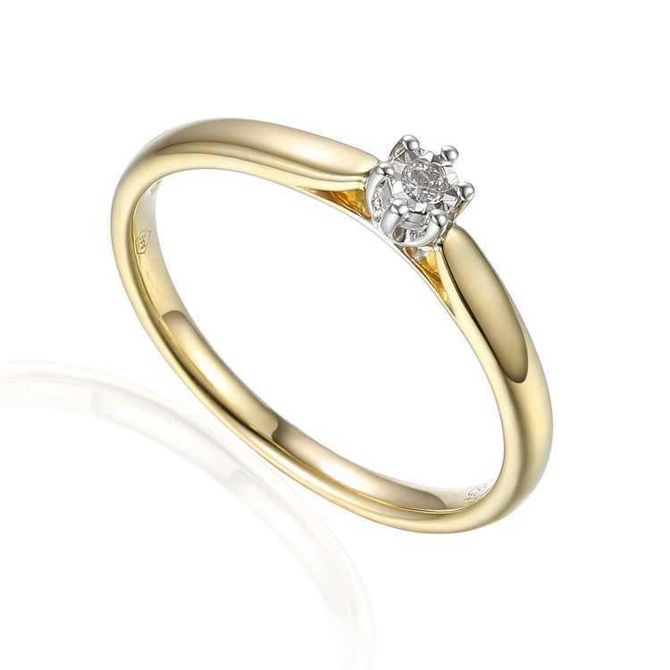 Złoty pierścionek próby 585 z diamentami 0.04 ct rozmiar 11 Amazyt