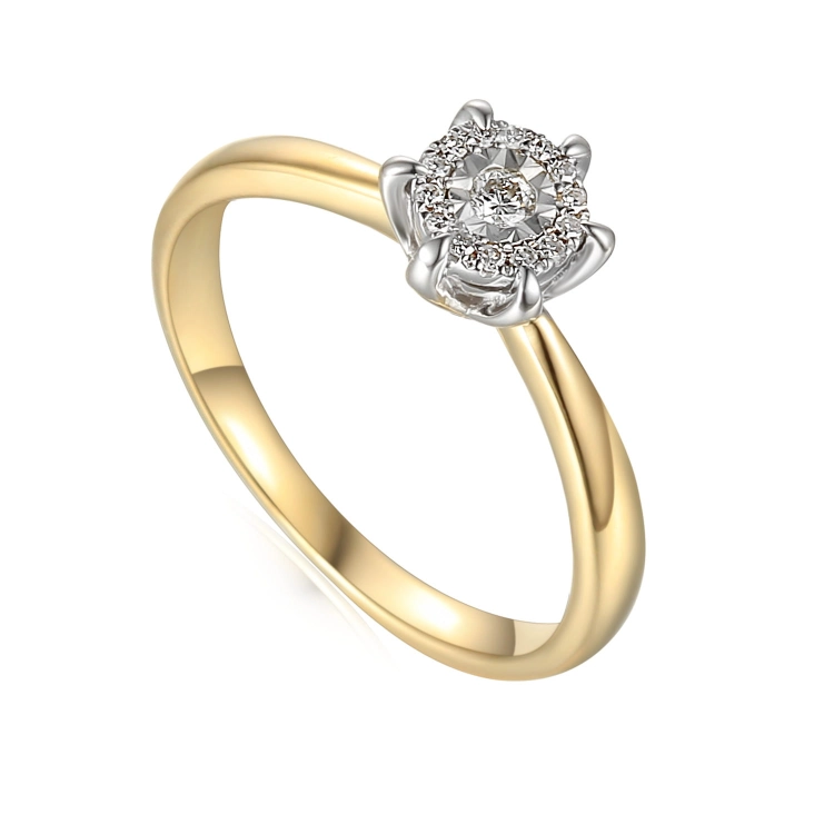 Złoty pierścionek próby 585 z diamentami 0.09 ct rozmiar 16 Amazyt