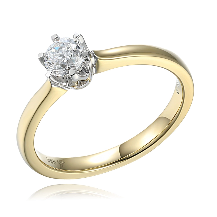 Złoty pierścionek próby 585 z diamentami 0.20 ct rozmiar 15 Amazyt