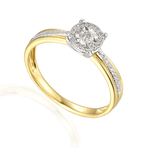 Złoty pierścionek próby 585 z diamentami 0.17 ct rozmiar 13 Amazyt