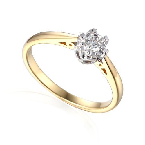 Złoty pierścionek próby 585 z diamentami 0.06 ct rozmiar 12 Amazyt