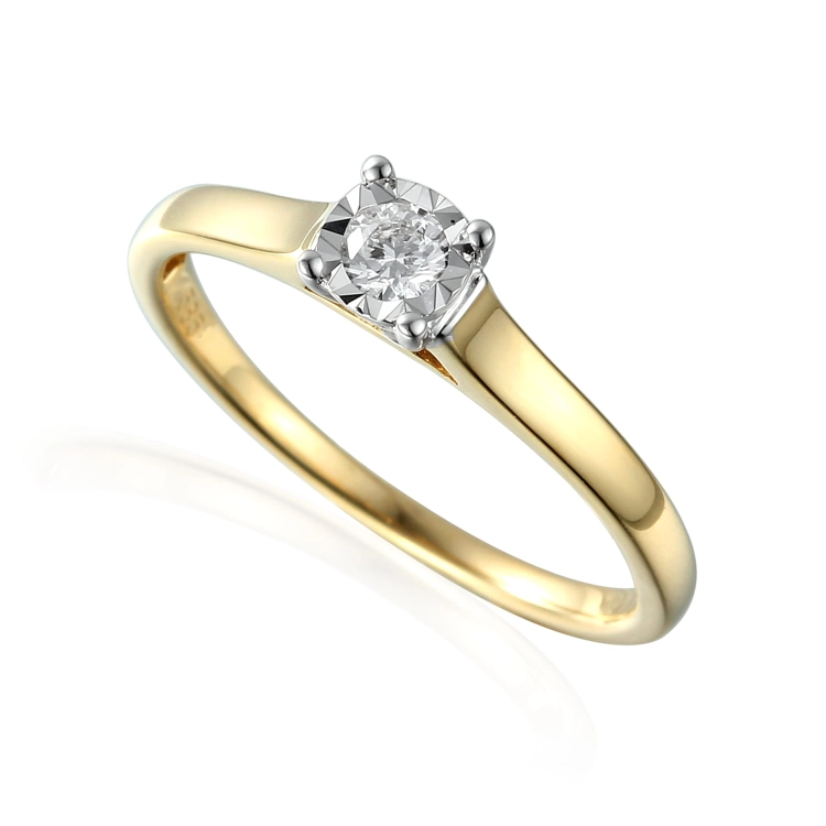 Złoty pierścionek próby 585 z diamentami 0.15 ct rozmiar 15 Amazyt