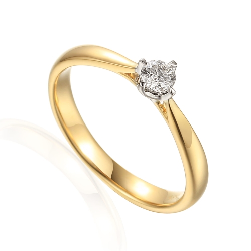 Złoty pierścionek próby 585 z diamentami 0.15 ct rozmiar 15 Amazyt