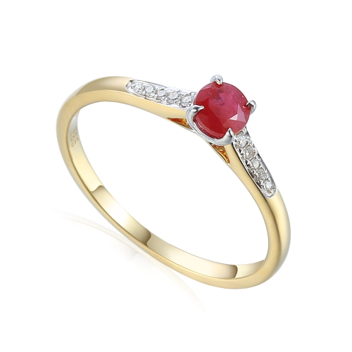 Złoty pierścionek próby 585 z diamentami 0.05 ct rozmiar 14 Amazyt