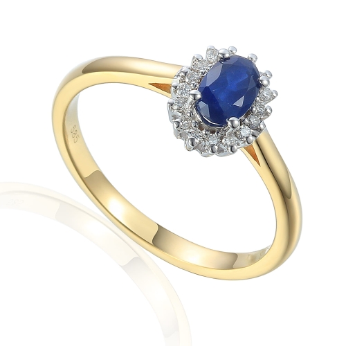 Złoty pierścionek próby 585 z diamentami 0.58 ct rozmiar 13 Amazyt