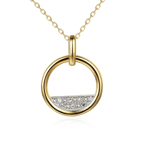 Złoty naszyjnik próby 585 z ozdobnym kółeczkiem o średnicy 1.1 cm i diamentami 0.02 ct H/Si Amazyt