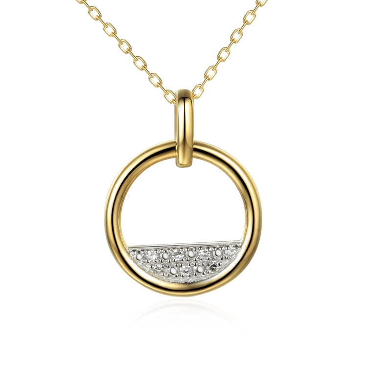 Złoty naszyjnik próby 585 z ozdobnym kółeczkiem o średnicy 1.1 cm i diamentami 0.02 ct H/Si Amazyt