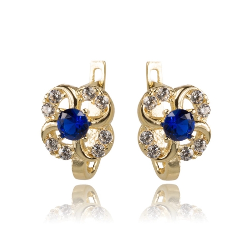 Amazyt-Kolczyki -złote -kwiatki -z- cyrkoniami -585-AK-K0035-1