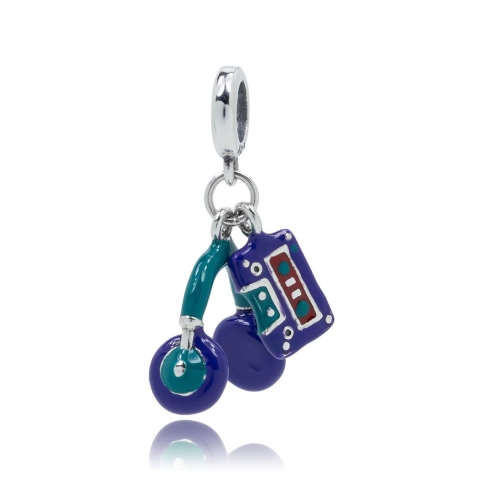 Srebrna zawieszka modułowa charms walkman i słuchawki retro próby 925 Amazyt