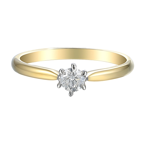 Detal i widok boczny złotego pierścionka próby 585 z diamentami 0.19 ct rozmiar 15 Amazyt