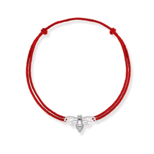 Bransoletka srebrna na sznurku pszczółka Amazyt-1