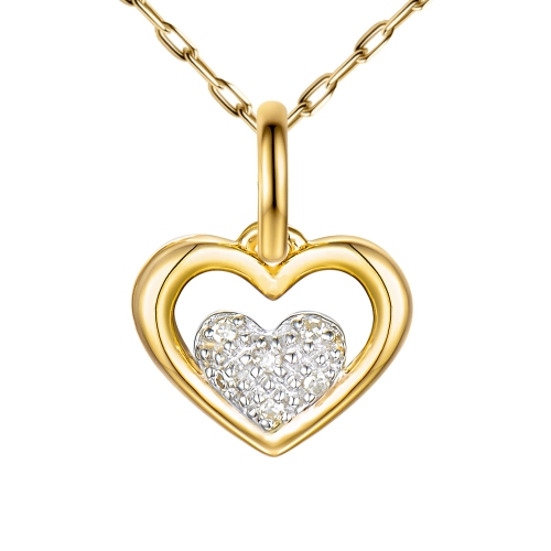 Złota zawieszka serce próby 585 z naturalnymi diamentami 0.02 ct Amazyt