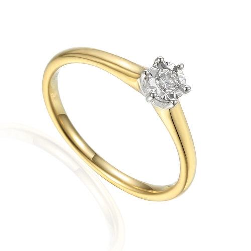 Złoty pierścionek próby 585 z diamentami 0.08 ct rozmiar 16 Amazyt