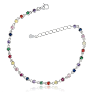 Bransoletka srebrna z kolorowymi cyrkoniami