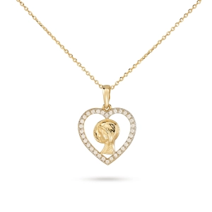 Medalik złoty Ikona Matki Boskiej w serduszku