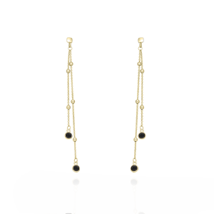 Kolczyki srebrne pozłacane z czarnymi cyrkoniami pr.925