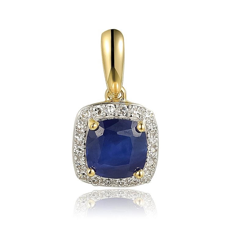 Złota zawieszka 585 z dużym naturalnym szafirem 0.68 ct i diamentami Amazyt