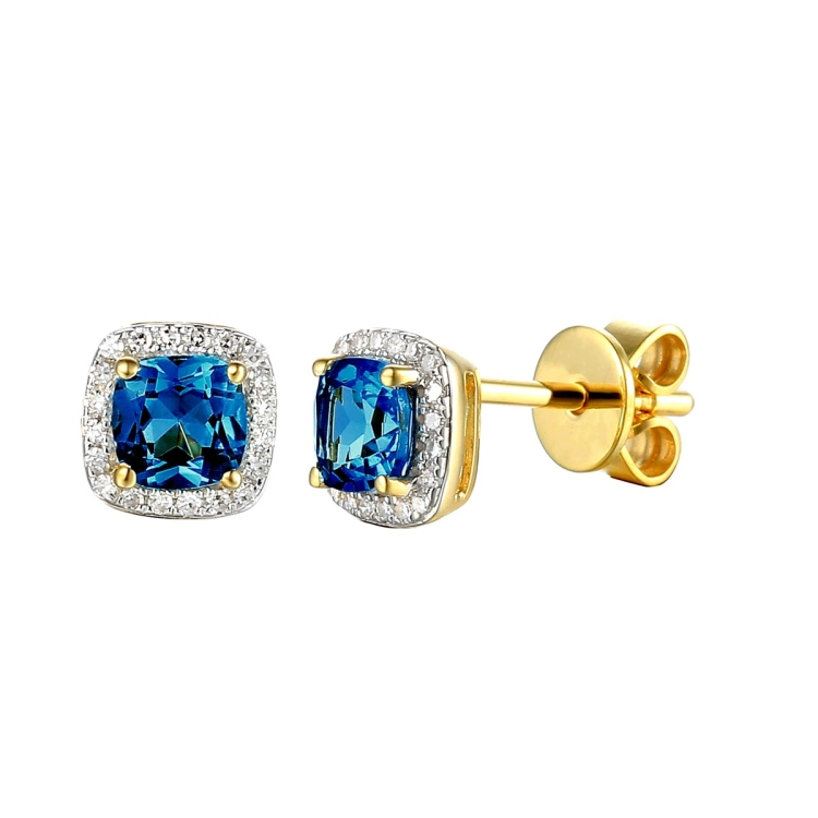Złote kolczyki z szafirem 0.70 ct i diamentami 585 | Amazyt