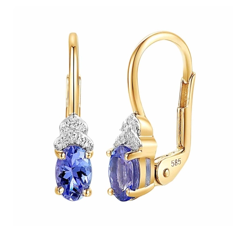 Złote kolczyki z tanzanitem 0.86 ct i diamentami 585 | Amazyt