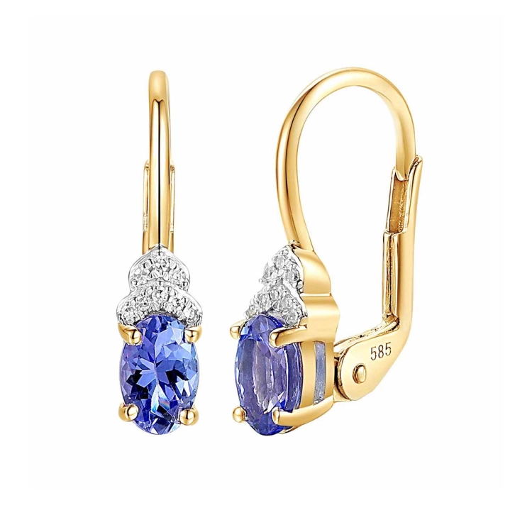 Złote kolczyki z tanzanitem 0.86 ct i diamentami 585 | Amazyt