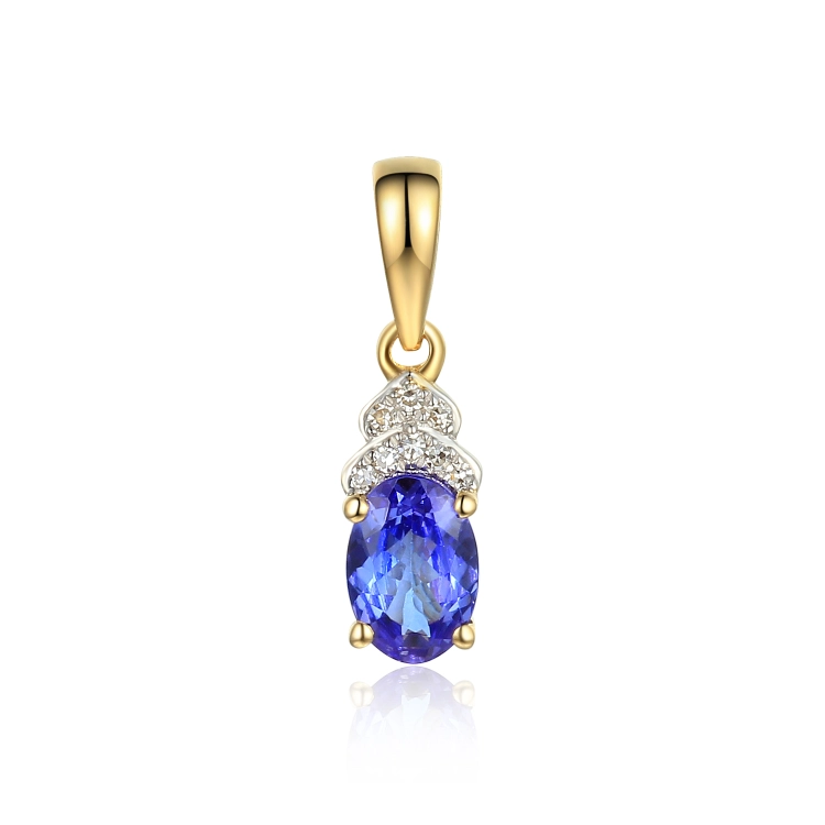 Złota zawieszka 585 z naturalnym tanzanitem 0.45 ct i diamentami Amazyt