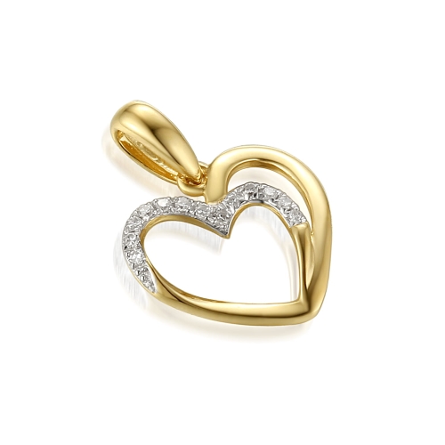 Złota zawieszka serce 585 z diamentami 0.04 ct dwukolorowe złoto Amazyt