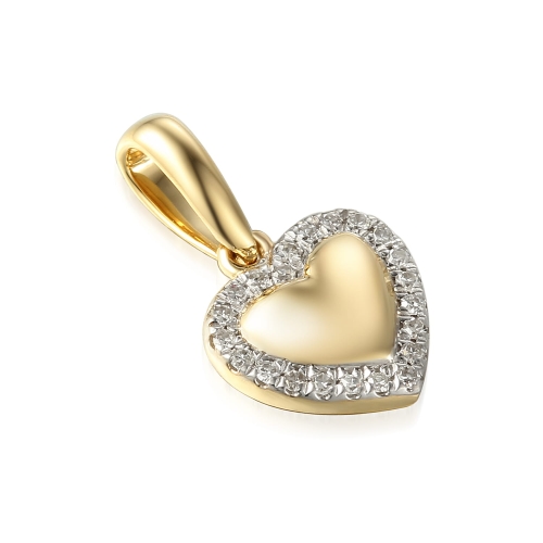Zawieszka serce z dwukolorowego złota 585 z diamentami 0.06 ct Amazyt