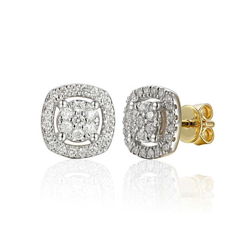 Złote kolczyki kwadraty z diamentami 0.31 ct 585 | Amazyt