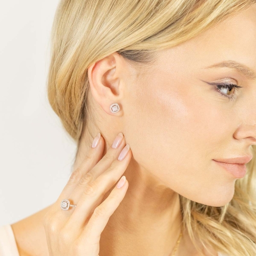 Kolczyki kwadratowe ze złota 14K z brylantami 0.31 ct | Amazyt