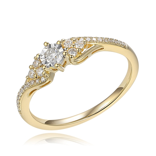 Złoty pierścionek próby 585 z diamentami 0.24 ct rozmiar 13 Amazyt